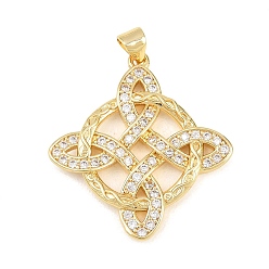 Золотой Латунные микро проложить кубического циркония подвески, подвески в виде цветов/узлов, золотые, 33x30x3.5 мм, отверстие : 5x3 мм