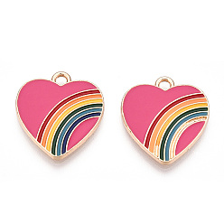Deep Pink Light Gold Plated Alloy Pendants, with Enamel, Cadmium Free & Lead Free, Heart, Deep Pink, 20x18x1.5mm, Hole: 1.8mm