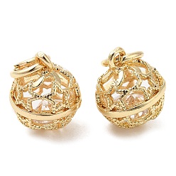 Настоящее золото 14K Стойки обшивки латунные подвески, с фианитом и кольцом для прыжков, долговечный, без свинца и без кадмия, круглые, реальный 14 k позолоченный, 12x10 мм, отверстие : 4 мм