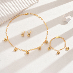 Золотой Винтажные латунные полые круглые браслеты, серьги и ожерелья наборы, золотые