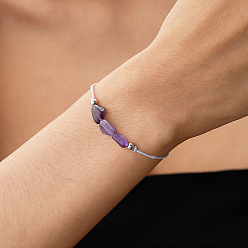 Аметист Браслеты из бисера с натуральным аметистом и чипсами для мужчин и женщин, с подарочной картой, для подарка на день рождения, периметр: 6-1/4~11 дюйм (16~28 см)