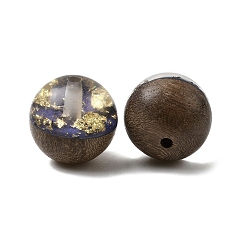 Темно-Синий Ореховое дерево с бусинами из золотой фольги из смолы, круглые, темно-синий, 15 мм, отверстие : 1.8 мм