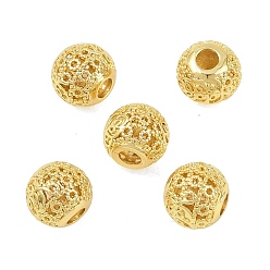 Настоящее золото 18K Латунные бусины, полый круглый, реальный 18 k позолоченный, 8.5x7.5 мм, отверстие : 2.7 мм