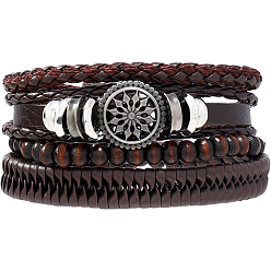 Плоский Круглый 1Вязаные многорядные браслеты из поликарбоната, коровьей кожи и искусственной кожи, сплав ссылка браслеты, плоско-круглые, 3-1/2x1-5/8 дюйм (9x4 см)