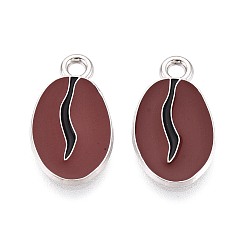 Кокосово-Коричневый Подвески из сплава и эмали, подвески из кофейных зерен, платина, кокосового коричневый, 19x10.5x1 мм, отверстие : 1.8 мм