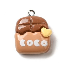 Другие Подвески из смолы, с фурнитурой платина железная, имитация еды, цвет шоколада, 23x18.5x9 мм, отверстие : 2 мм