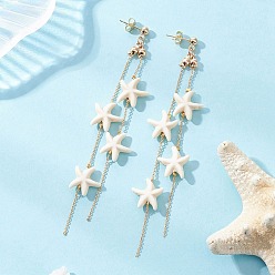 Золотой Серьги-гвоздики с подвесками из синтетической бирюзы в форме морской звезды, латуни и 304 результатов из нержавеющей стали, золотые, 100 мм