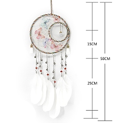 Белый Тканая сетка/паутина с подвесным украшением из перьев для комнаты девочки, выпускной сезон, подарок на день рождения, окно подвесное, белые, 500x160 мм