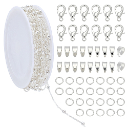 Серебро Наборы для самостоятельного изготовления ожерелий/браслетов из плоских овальных железных цепей с латунным покрытием, серебряные, 5x0.7 мм