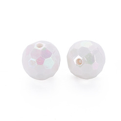 White Opaque Acrylic Beads, Faceted, Dyed, AB Color, Round, White, 12x11.5mm, Hole: 1.8mm, about 560pcs/500g