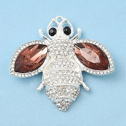 Burgundy Zinc Alloy Pendants, with Rhinestone, Bees, Burgundy, 40.5x42x9mm, Hole: 2mm