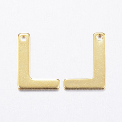 Letter L 304 Stainless Steel Charms, Letter, Initial Charms, Real 18k Gold Plated, Letter.L, 11x6~12x0.8mm, Hole: 1mm