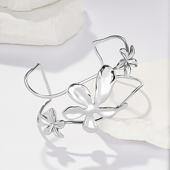 Нержавеющая Сталь Цвет Женские браслеты-манжеты из нержавеющей стали с цветочным узором в богемном стиле, цвет нержавеющей стали, внутренний диаметр: 2-5/8 дюйм (6.8 см)