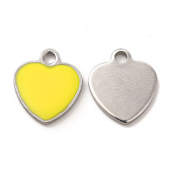 Stainless Steel Color 304 Stainless Steel Enamel Pendants, Heart Charm, Stainless Steel Color, 11x10x1mm, Hole: 1.6mm