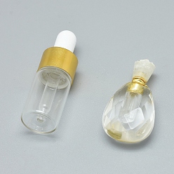 Quartz Crystal Faceted Natural Rose Quartz Openable Perfume Bottle Pendants, with Brass Findings and Glass Essential Oil Bottles, 40~43x21~23x12~13mm, Hole: 0.8mm, Glass Bottle Capacity: 3ml(0.101 fl. oz), Gemstone Capacity: 1ml(0.03 fl. oz)