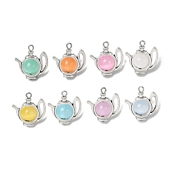 (52) Непрозрачная лаванда Круглые подвески для посуды из окрашенного натурального селенита, чары для чайника, с фурнитурой в виде бусины в тибетском стиле, античное серебро, разноцветные, 25x23x10 мм, отверстие : 2 мм