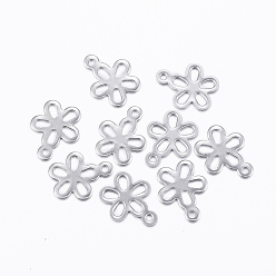 Нержавеющая Сталь Цвет Устойчивые к потускнению 304 полые подвески из нержавеющей стали, цветок, цвет нержавеющей стали, 14x11.5x0.8 мм, отверстие : 1 мм