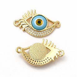 Темно-Голубой Реечное покрытие из настоящей позолоченной латуни с микропаве из прозрачного кубического циркония, соединительные подвески, глазки с лэмпворком ручной работы, без кадмия и без свинца, долгоиграющий, глубокое синее небо, 18 мм, отверстие : 15x26x4.5 мм