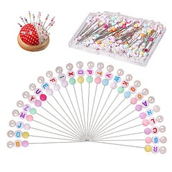 (52) Непрозрачная лаванда 104шт 26 стили железные штифты, с акриловой бусиной и коробкой для хранения, разноцветные, 65 мм, 4 шт / цвет