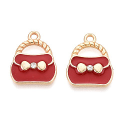 (123L) Белый крем непрозрачный блеск Подвески из эмали и сплава, со стразами, без кадмия и без свинца, золотой свет, сумочка очарование, огнеупорный кирпич, 19.5x15.5x2.5 мм, отверстие : 1.8 мм