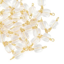 Прозрачный Стеклянные граненые квадратные соединительные подвески, с петлями из латунной проволоки, реальный 18 k позолоченный, стойки покрытие, долговечный, прозрачные, 14x6x4.5 мм, отверстие : 1.2~1.4 мм