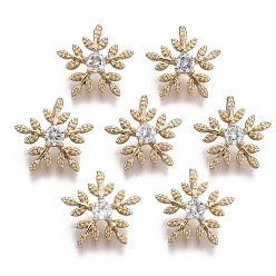Clear Brass Micro Pave Cubic Zirconia Charms, Flower, Long-Lasting Plated, Light Gold, Clear, 11x12x6mm, Hole: 1.8mm