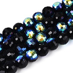 Черный Гальванические непрозрачные стеклянные бусины, круглые, граненый(96 граненый), с половинным покрытием ab цвета, чёрные, 7.5~8 мм, отверстие : 1~1.4 мм, около 68~69 шт / нитка, 19.49~19.88 дюйм (49.5~50.5 см)
