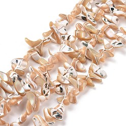 Tan Natural Trochus Shell Beads Strands, Dyed, Nuggets Chips, Tan, 7~26x5~10x6~7mm, Hole: 0.7~1mm, about 53~56pcs/strand, 15.63''(39.7cm)
