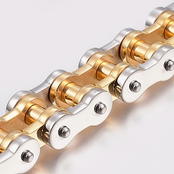 Golden & Stainless Steel Color Men's 201 Stainless Steel Bracelets, Motorcycle Chain Bracelets, Golden & Stainless Steel Color, 9 inch(230mm), 15x7.5mm