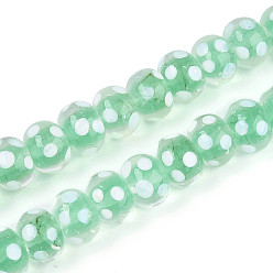 Аквамарин Бусины лэмпворк , рондель с горошком, аквамарин, 12~13.5x8.5~10 мм, отверстие : 1.5~1.6 мм