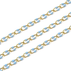 Светло-Голубой Ионное покрытие (ip) 304 звенья цепи из нержавеющей стали, с эмалью, с катушкой, полированный, пайки, реальный 18 k позолоченный, Небесно-голубой, 6.8x3.3x1.3 мм, около 32.81 футов (10 м) / рулон