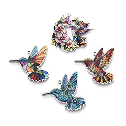 (52) Непрозрачная лаванда Печатные 304 подвески из нержавеющей стали с эмалью, амулеты птиц, цвет нержавеющей стали, разноцветные, 28~33x32~37x2~2.5 мм, отверстие : 1.5 мм, о 4 шт / комплект