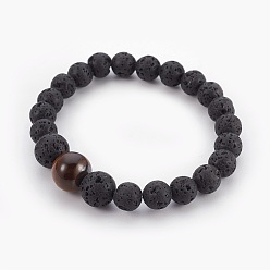 Тигровый глаз Натуральные бусины из вулканического камня стрейч браслеты, с бисером тигровый глаз, 2-1/8 дюйм (5.4 см)