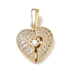 Golden Messing Micro Pave klare Zirkonia Split Anhänger, Herzanhänger, golden, 17x16x5 mm, Bohrung: 3x5 mm