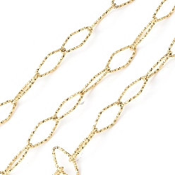 Золотой Ионное покрытие (ip) 304 Цепи из текстурированной нержавеющей стали с конским глазом, пайки, с катушкой, золотые, 15x6.5x1 мм, около 16.40 футов (5 м) / рулон