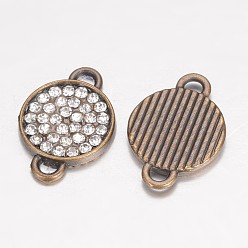 Antique Bronze Alloy Grade A Rhinestone Links connectors, Flat Round, Antique Bronze, 18.5x13x2mm, Hole: 1.5x2mm