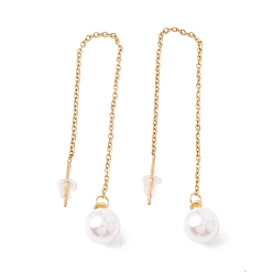 Golden Long Chain with Plastic Pearl Dangle Stud Earrings, 304 Stainless Steel Ear Thread for Women, Golden, 105mm, Pin: 1mm