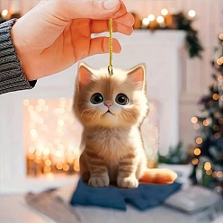 Цвет Древесины Акриловые подвесные украшения, подвесные украшения для дома, форма кошки, деревесиные, 79x61 мм