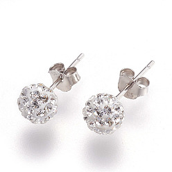 001_Crystal Sexy Valentines Day Gifts for Her 925 Sterling Silver Austrian Crystal Rhinestone Ball Stud Earrings, Crystal, about 6mm in diameter, 15mm long, pin: 0.8mm thick
