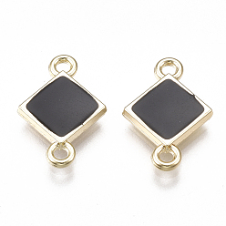 Black Alloy Links connectors, with Enamel, Rhombus, Light Gold, Black, 17x11.5x2mm, Hole: 1.5mm
