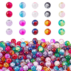 Mixed Color Transparent Crackle Glass Beads, Round, Mixed Color, 4mm, Hole: 1.3mm, 10 colors, 100pcs/color, 1000pcs/box