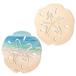 Blanched Almond 2Pcs Plywood Wall Decoration, Starfish, Blanched Almond, 295x302x4.5mm