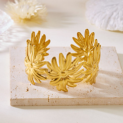 Цветок 304 из нержавеющей стали манжеты браслеты, широкие браслеты для женщин, реальный 18 k позолоченный, цветок, внутренний диаметр: 2-3/8 дюйм (6 см)