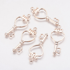 Rose Gold Long-Lasting Plated Alloy Open Back Bezel Pendants, For DIY UV Resin, Epoxy Resin, Pressed Flower Jewelry, Heart Key, Rose Gold, 39x16x2mm, Hole: 2mm
