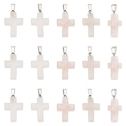 Розовый Кварц 16шт. религиозные подвески из натурального розового кварца, крест очарование, фурнитура из нержавеющей стали , цвет нержавеющей стали, 29~30x18~19x5~6 мм, отверстие : 6x4 мм