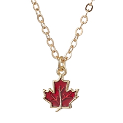 Золотой Латунный красный эмалевый кленовый лист кулон кабель цепочка ожерелья для женщин, золотые, 17.13 дюйм (43.5 см)