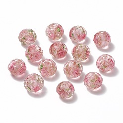 Pink Handmade Gold Sand Lampwork Beads Strands, Inner Flower, Faceted Rondelle, Pink, 9~10x7~8mm, Hole: 1.5~2mm, about 60pcs/strand, 17.3 inch