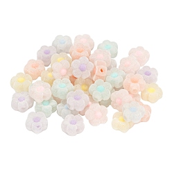 Mixed Color 30Pcs Flocky Acrylic Beads, Bead in Bead, Flower, Mixed Color, 12x13x6mm, Hole: 2.8mm