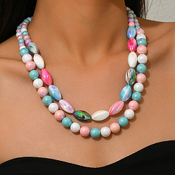 Разноцветный Акриловые круглые двухслойные бусины в форме конского глаза для женщин, платина, красочный, 20.67 дюйм (52.5 см)