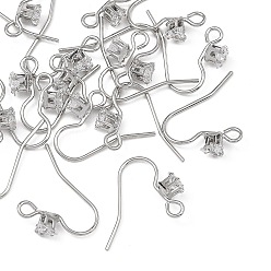 Platinum SHEGRACE Brass Pave Cubic Zirconia Earring Findings, Ear Wire, Platinum, 14x4.5mm, Hole: 2mm, Pin: 0.7mm